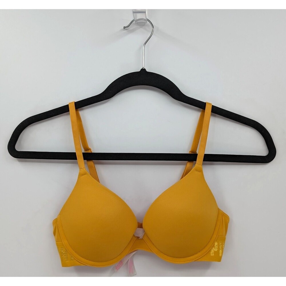 Victoria's Secret PINK Bra Women’s 32B Orange Logo Push Up Wear Everywhere